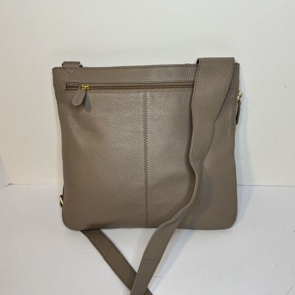 Radley London Beige Gray Leather Shoulder Bag Zip Top Crossbody Designer Purse - Picture 3 of 14